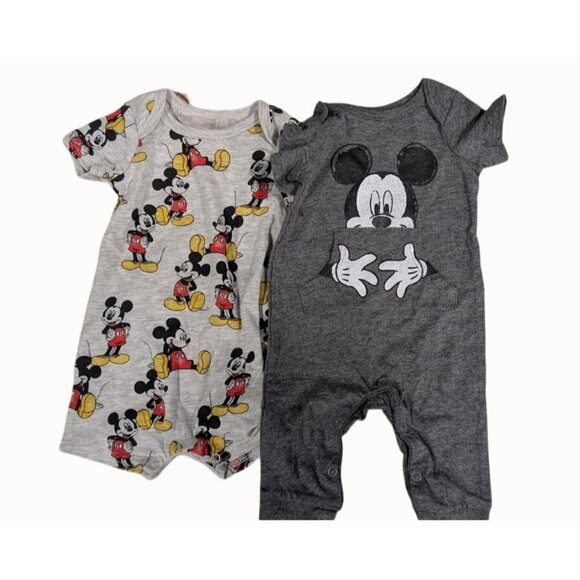 Disney Mickey Mouse Baby Boys 2-Pack Rompers Gray Size 0-3 Months - Picture 2 of 3
